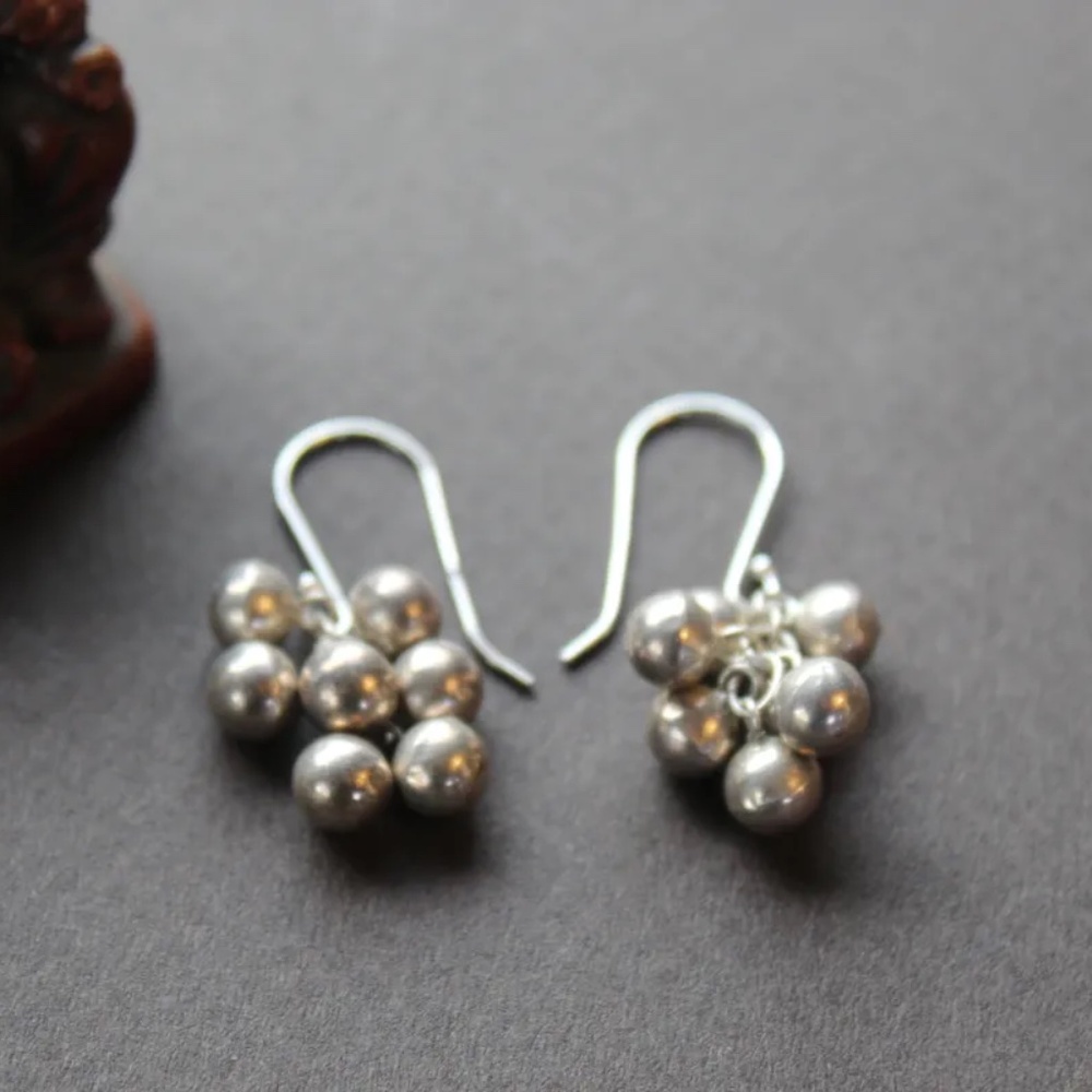 New Silver Beaded Cluster Earrings on Ear Wires